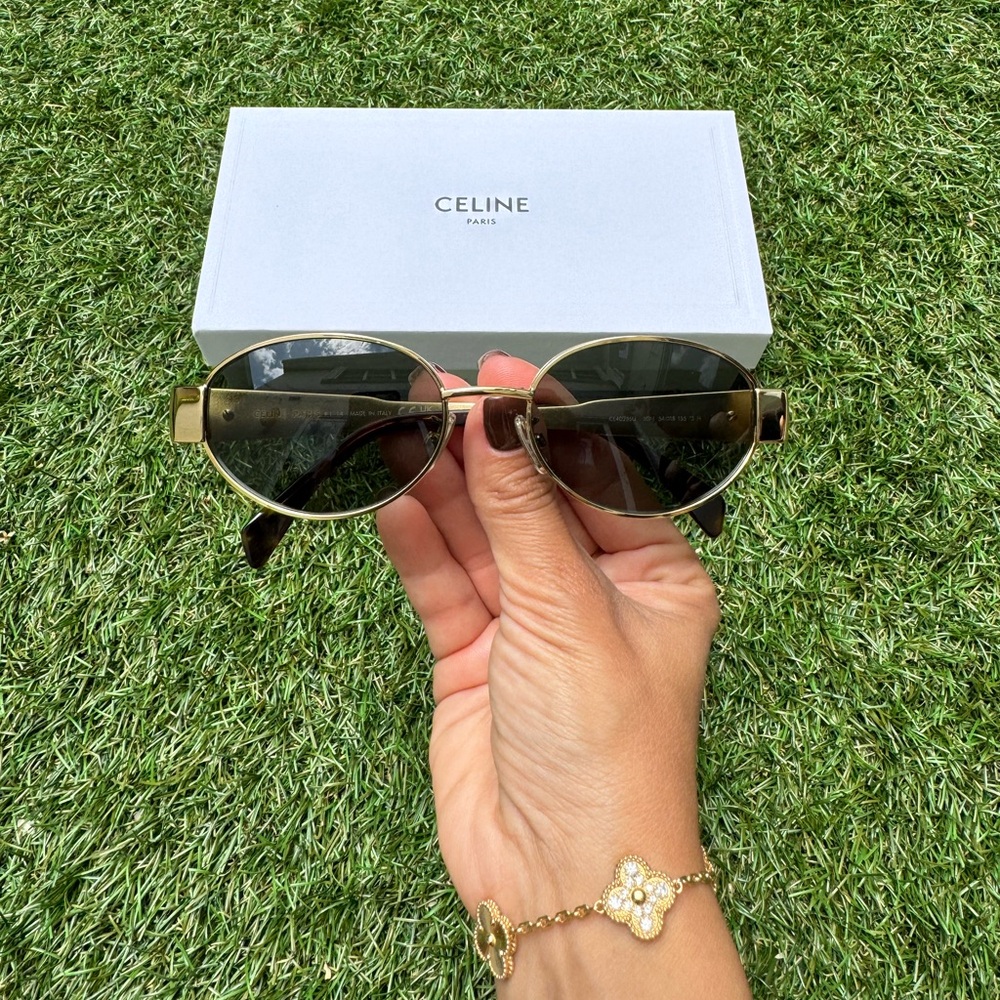 Celine Triomphe 01 Oval-frame gold-tone acetate Sunglasses CL40235U